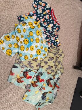 Posh Peanut Blue Tie-Dye Short Pajama Set with Yellow Smiley Print